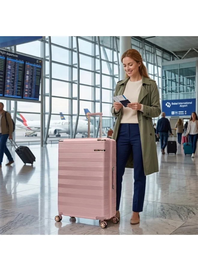 Senator Rose Gold Hard Case Trolley Luggage Set For Unisex ABS Lightweight 4 Double Wheeled Suitcase With Built In TSA Type Lock A5125 Set Of 3 Rose Gold  | Best Price UAE