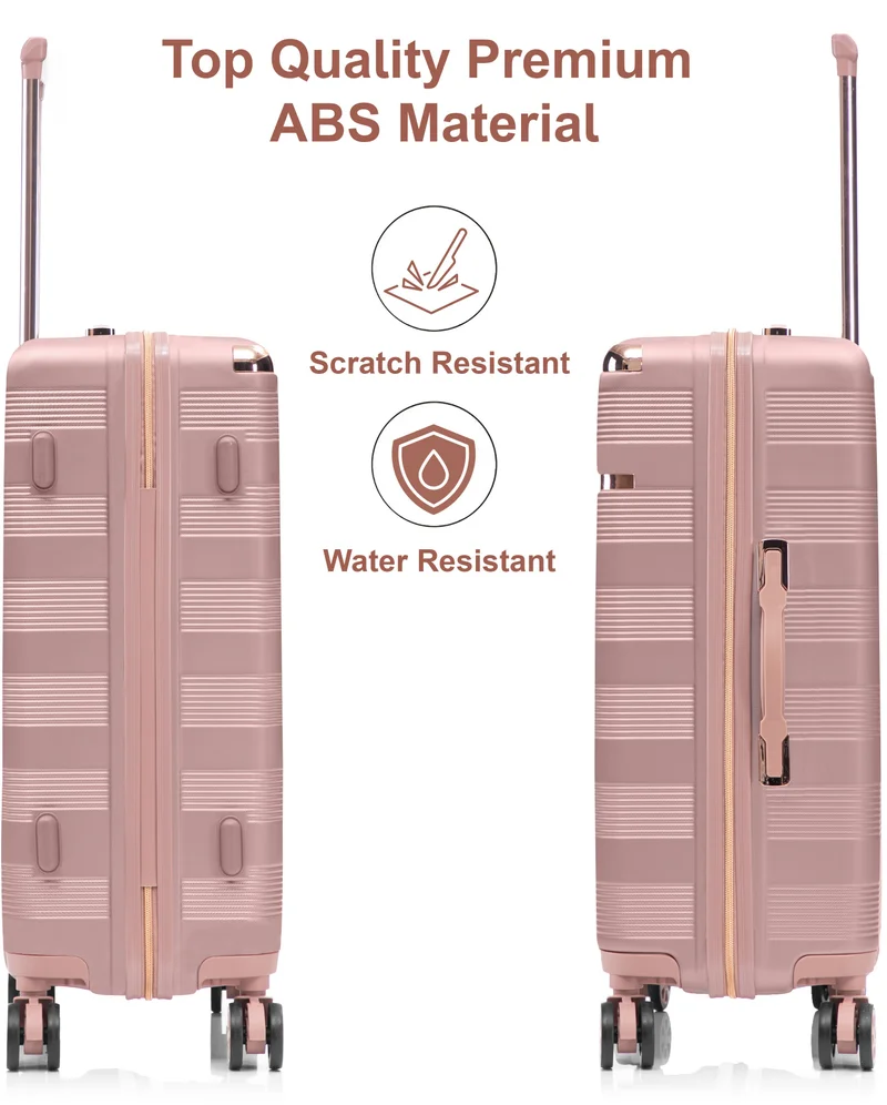 Senator Rose Gold Hard Case Trolley Luggage Set For Unisex ABS Lightweight 4 Double Wheeled Suitcase With Built In TSA Type Lock A5125 Set Of 3 Rose Gold  | Best Price UAE