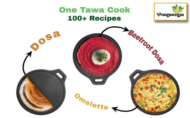 PRAGANIYA Cast Iron Dosa Tawa (10 Inch) Black,Pre-Seasoned - Image 2