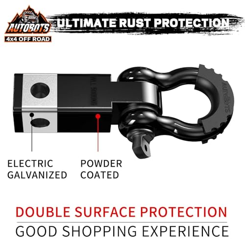 AUTOBOTS Tow Hitch Receiver 2", 45,000 Lbs Break Strength Shackle Hitch Receiver with 5/8" Hitch Pin, 3/4 D Ring Shackle, Towing Accessories for Truck Trailer Recovery Off-Road Black&Black - Image 3
