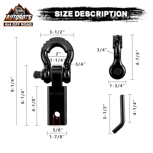 AUTOBOTS Tow Hitch Receiver 2", 45,000 Lbs Break Strength Shackle Hitch Receiver with 5/8" Hitch Pin, 3/4 D Ring Shackle, Towing Accessories for Truck Trailer Recovery Off-Road Black&Black - Image 4