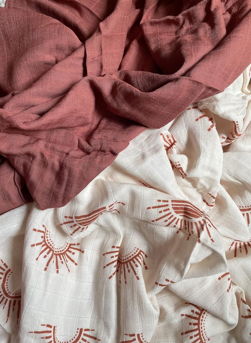 B&B 2 Pack Muslin Swaddle Blankets Soft Bamboo Cotton Baby Swaddle Blankets Unisex for Boys & Girls Newborn Lightweight Breathable Baby Receiving Blankets Large 120 x 120cm Old Rose - Image 3