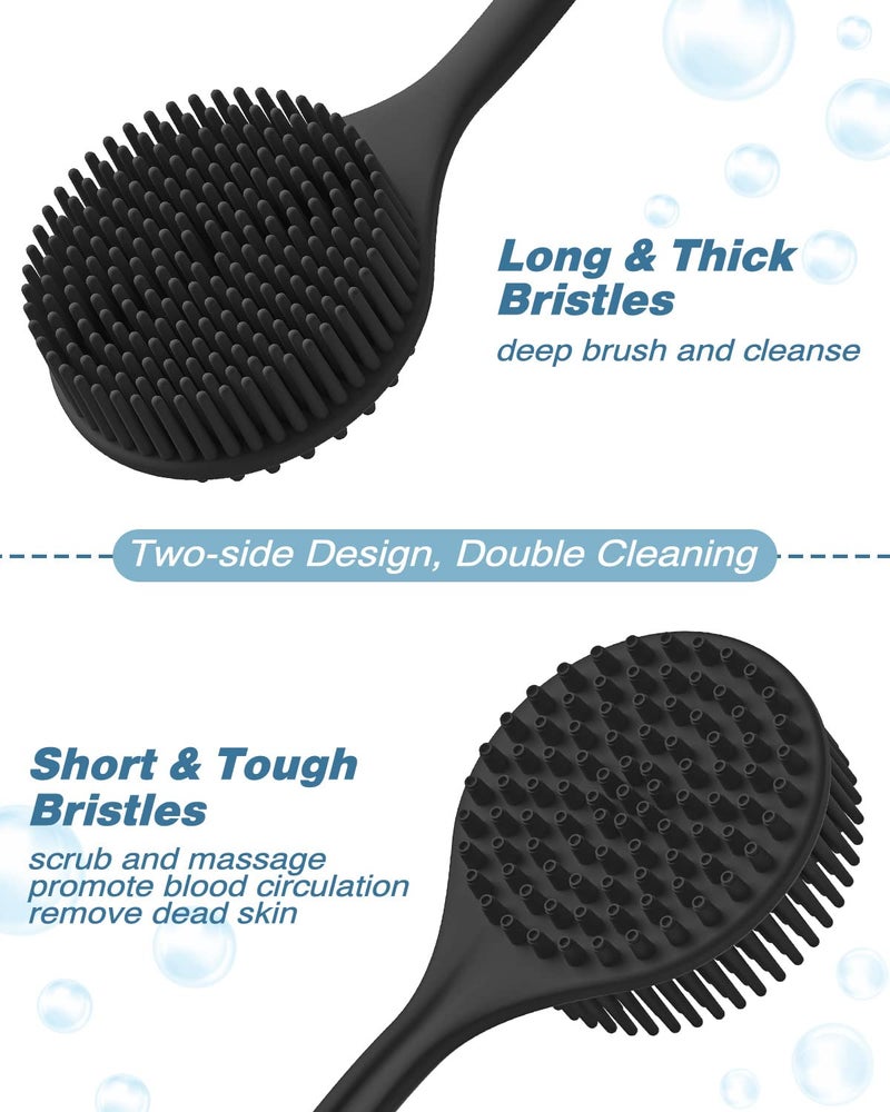 Manmihealth Silicone Back Scrubber (Thick Bristles) & Bath Glove & Face Brush Set(3PCS), Super-Exfoliating & Lathering Body Scrubber, Shower Brush, Face Scrubber Combination, with a Free Hook.(Black) - Image 4