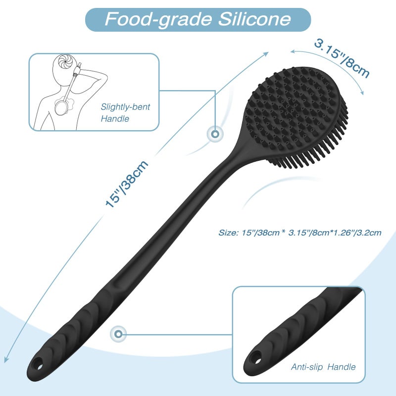 Manmihealth Silicone Back Scrubber (Thick Bristles) & Bath Glove & Face Brush Set(3PCS), Super-Exfoliating & Lathering Body Scrubber, Shower Brush, Face Scrubber Combination, with a Free Hook.(Black) - Image 2