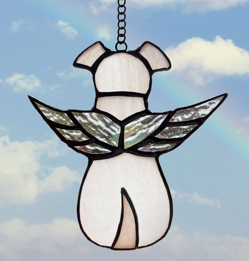 ZUAJITER Stained Glass Window Hanging Angel Dog Memorial Gifts for Loss of Dog Sympathy Gift Suncatcher, Passing Away Remembrance Memory Ornaments for Dog Lovers, Pet Bereavement Rainbow Wings - Image 1