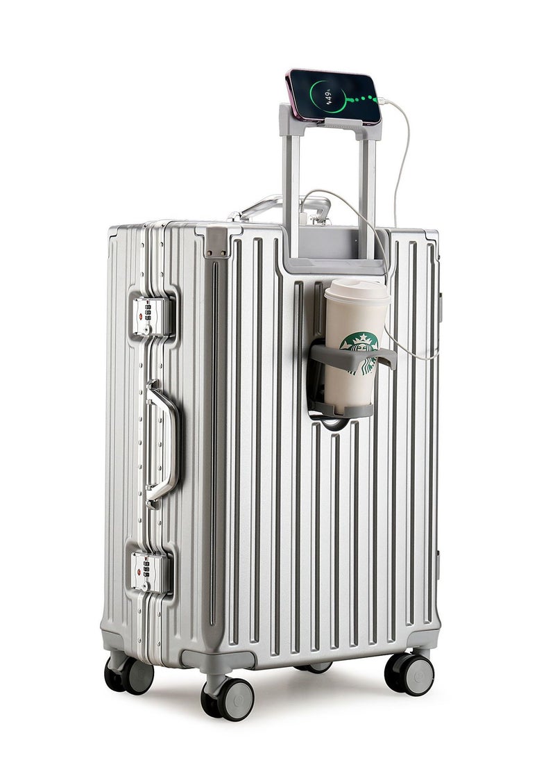 Lucky Power 2-Piece Hard Shell Suitcases with Aluminum Frame,Carry-On and Checked Luggage Set, USB Charging Port, TSA Lock, Silent Spinner Wheels, Cup Holder, and Phone Stand – Durable Lightweight Polycarbonate (Set of 2 Pieces, 20-Inch & 24-Inch) - Image 1