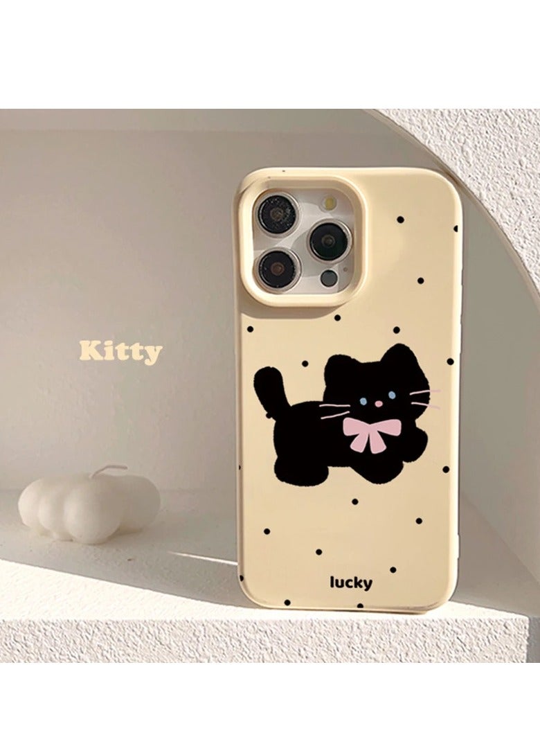 NIBEMINENT Polka Dot Bow Black Cat Protective TPU Case Cover For IPhone 14 Plus, Yellow