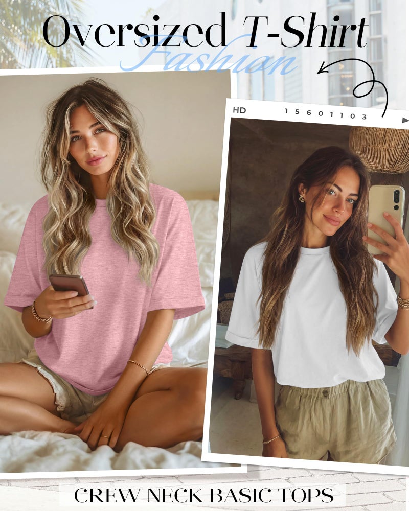 Riyiper 3 Pack Women's Oversized T-Shirt Half Sleeve Summer Tees Casual Loose Fit Crew Neck Basic Tops(Black, White, Pink,Small) - Image 4
