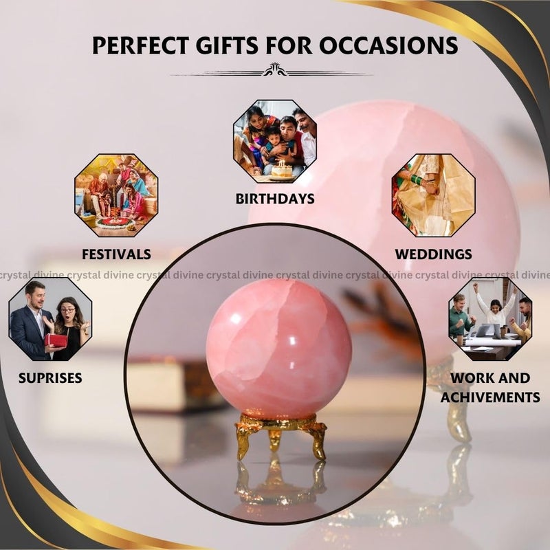 Crystal Divine Rose Quartz Crystal Sphere Ball Crystal Showpieces for Home Decor Table Decor Items Decorative Items Crystal Stones Astro Sphere Crystal Ball Gemstone Spheres Feng Shui Items Gifts - Image 3