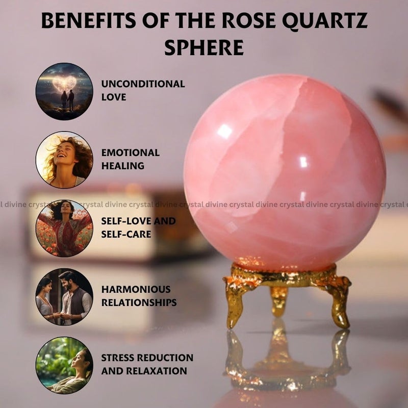 Crystal Divine Rose Quartz Crystal Sphere Ball Crystal Showpieces for Home Decor Table Decor Items Decorative Items Crystal Stones Astro Sphere Crystal Ball Gemstone Spheres Feng Shui Items Gifts - Image 2