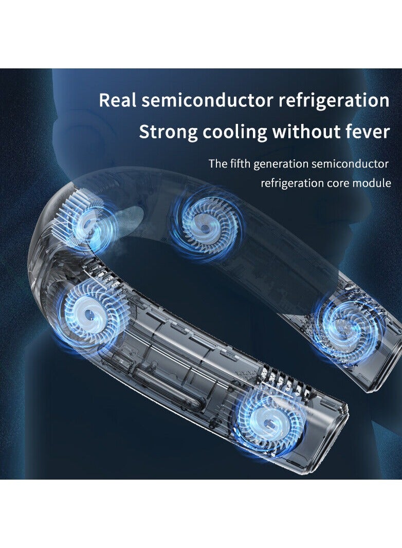 USB Portable Hanging Neck Fan Cooling Air Cooler Little Electric Air Conditioner With 5 Fans Blue - Image 4