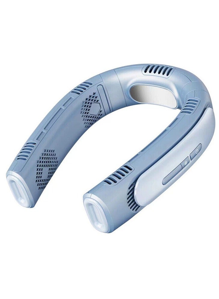 USB Portable Hanging Neck Fan Cooling Air Cooler Little Electric Air Conditioner With 5 Fans Blue - Image 1