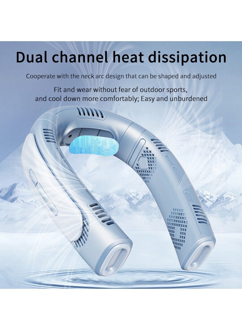 USB Portable Hanging Neck Fan Cooling Air Cooler Little Electric Air Conditioner With 5 Fans Blue - Image 2