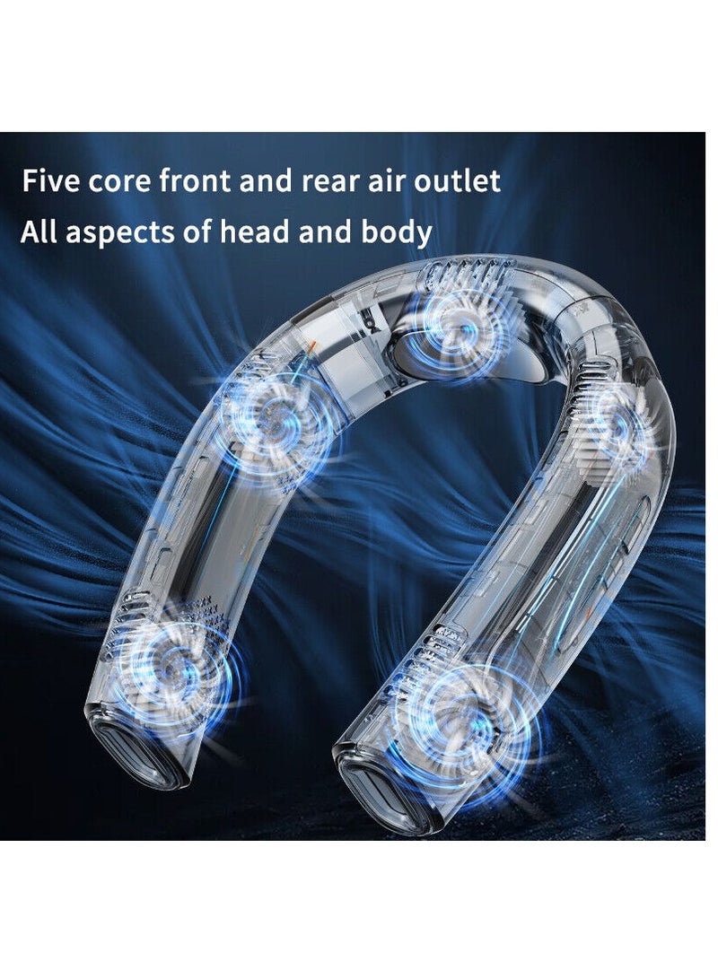 USB Portable Hanging Neck Fan Cooling Air Cooler Little Electric Air Conditioner With 5 Fans Blue - Image 3
