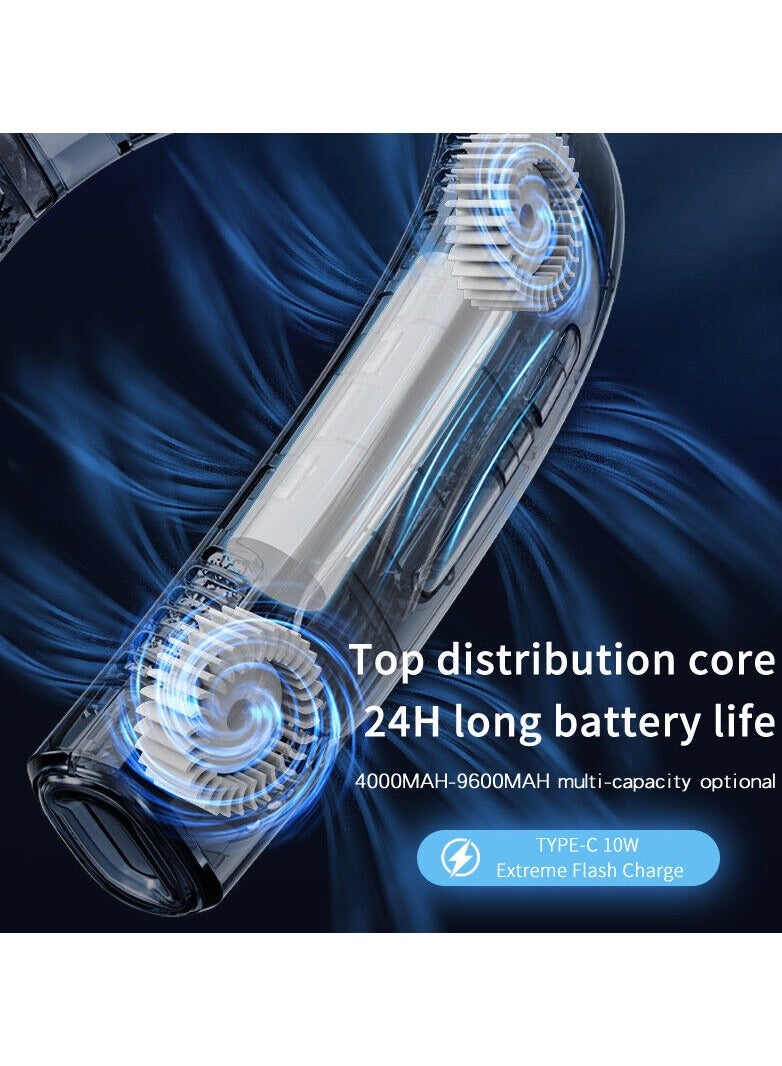 USB Portable Hanging Neck Fan Cooling Air Cooler Little Electric Air Conditioner With 5 Fans Blue - Image 5