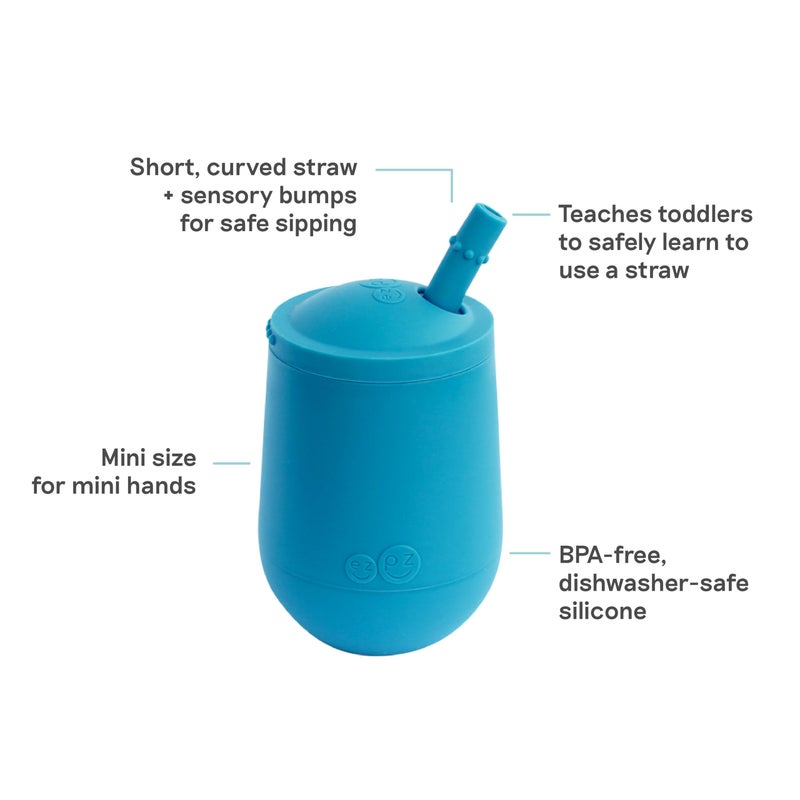 ezpz Mini Cup + Straw Training System (Blue) - 9 Months+ - 100% Silicone Training Cup for Infants + Toddlers - Designed by a Pediatric Feeding Specialist - Image 2