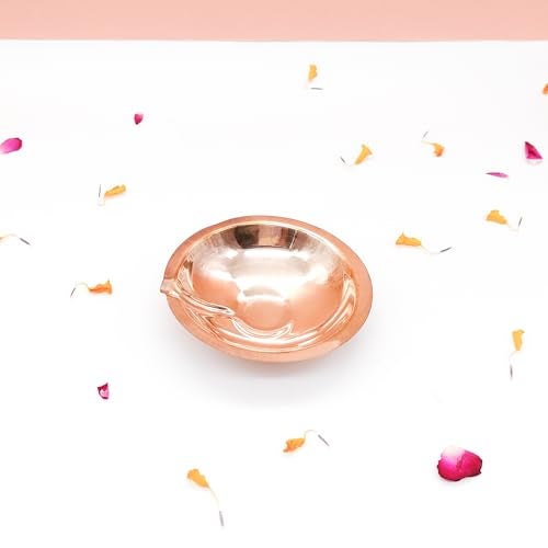 DOKCHAN Copper Akhand Diya (Size 2) -60 Gm | Oil Lamp for Daily Puja & Other Religious Rituals, Home, Office & Temples Festive Gifts | Copper Diya for Home Decor (2.5cm H x 11cm L) - Image 4
