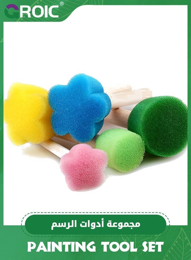 جرويك 32 قطعة من إسفنجات الطلاء للأطفال، مجموعة فرش طلاء إسفنجية قابلة للغسل، تأتي مع فرشاة إسفنجية، نمط الزهور، فرش، مريلة، أدوات للأطفال الصغار - Image 4