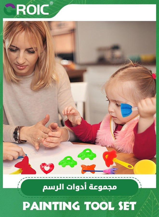 جرويك 32 قطعة من إسفنجات الطلاء للأطفال، مجموعة فرش طلاء إسفنجية قابلة للغسل، تأتي مع فرشاة إسفنجية، نمط الزهور، فرش، مريلة، أدوات للأطفال الصغار - Image 5