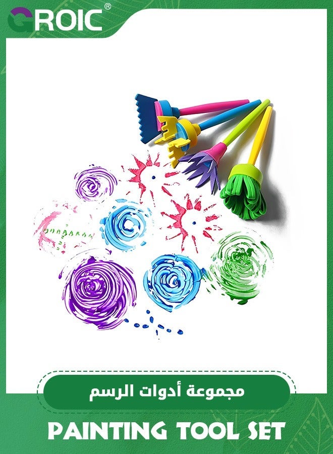 جرويك 32 قطعة من إسفنجات الطلاء للأطفال، مجموعة فرش طلاء إسفنجية قابلة للغسل، تأتي مع فرشاة إسفنجية، نمط الزهور، فرش، مريلة، أدوات للأطفال الصغار - Image 3