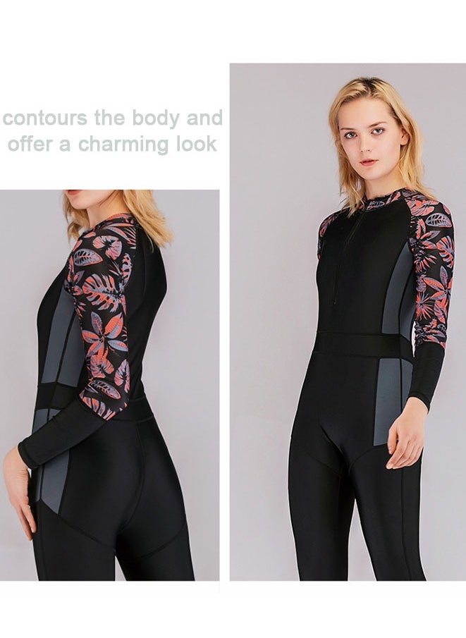 Muyixin - Women Swimwear Long Sleeve Contrast Panel Zip Swimsuit Full Body Swimwear Rash Guard with Sun Protection - Image 1
