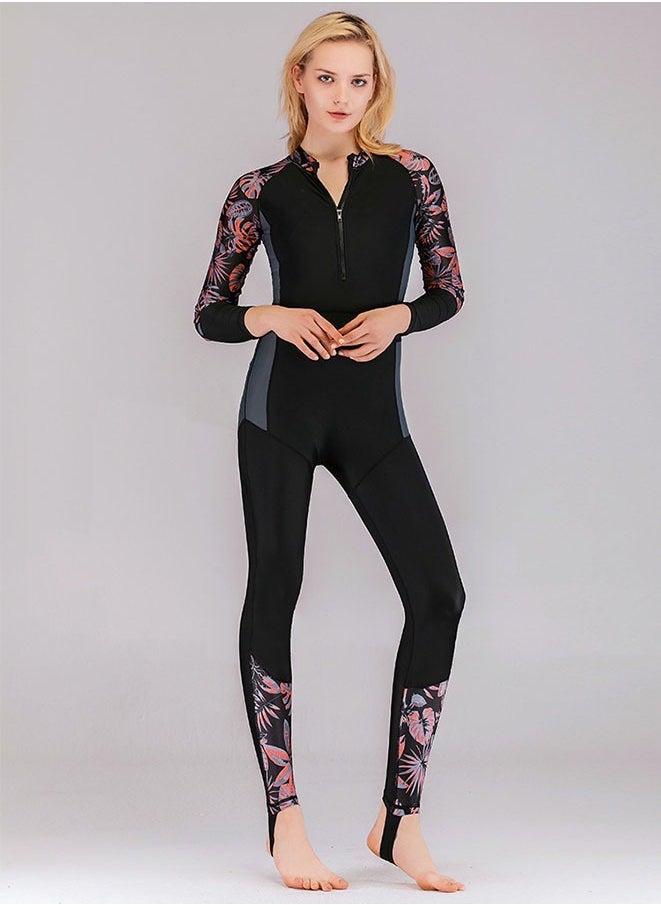 Muyixin - Women Swimwear Long Sleeve Contrast Panel Zip Swimsuit Full Body Swimwear Rash Guard with Sun Protection - Image 1