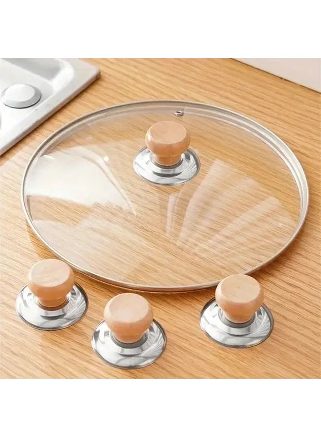 1 Piece Stainless Steel Pot Lid Knob Cover With Wooden Heat Resistant Handles Durable Replacement Lifting Handle For Kitchen Cookware Easy Grip Secure Fit Compatible With Various Pots And Pans - Image 1