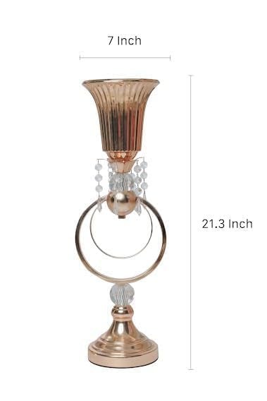 NIYANTA Floral Decor Wedding Table Tall Metal Trumpet Vase Crystals Trumpet Floral Vase Wedding Centerpiece Desktop Decorate Flower Pot Container Flower Bed Gold Crystal Flower Stand - Image 2