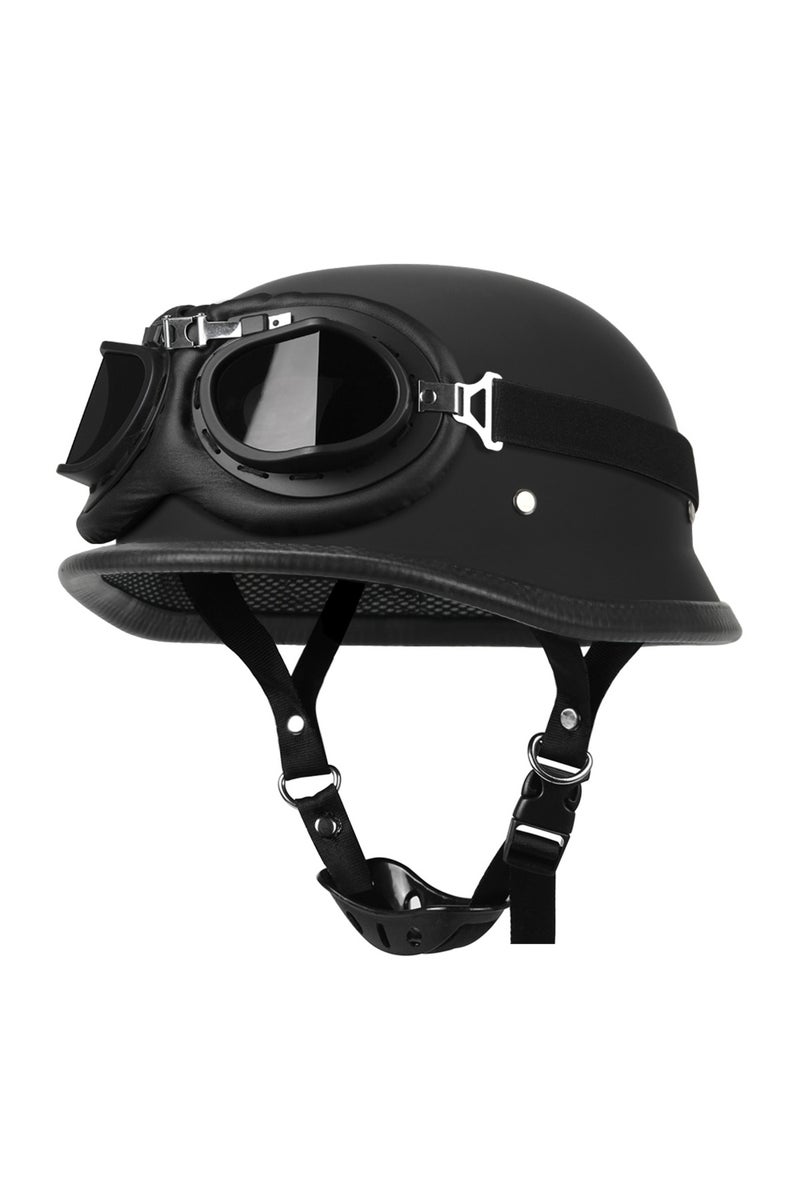 إيروريكس خوذة دراجة نارية نصفية S 307Matte BK-Glass2 من الجلد الألماني بتصميم كلاسيكي، خوذة دراجة نارية مفتوحة