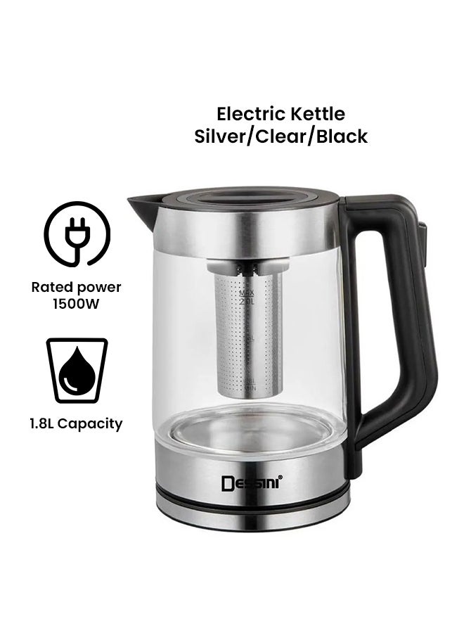 DESSINI Electric Kettle 1.8 L 1500 W KD2020 Silver/clear/Black - Image 2