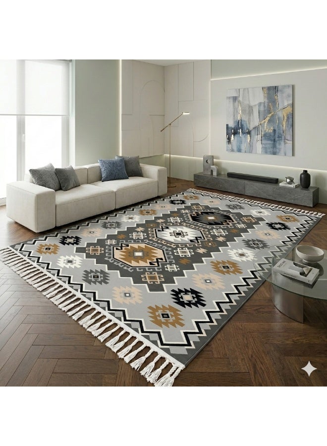 بديل سجاد ثلاثي الأبعاد 3D بتصميم بوهيمي قبلي فاخر قابل للغسيل بظهر دوتس مانع للانزلاق - مقاس 160×230 سم - موديل أزتك قبلي - Image 2