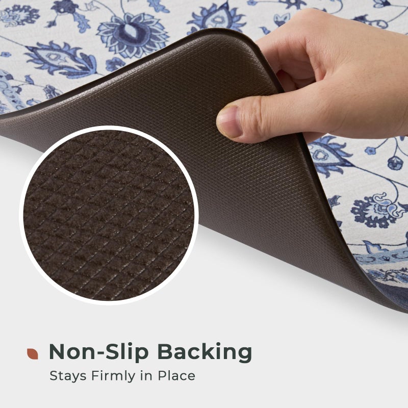 FRESHMINT Anti Fatigue Kitchen Mats for Floor 2 Piece Set, Waterproof & Non-Skid Vintage Floarl Kitchen Rugs, Cushioned Kitchen Mat for Standing Washable Comfort Desk Kitchen Runners, 17x30''+17x47'' - Image 5