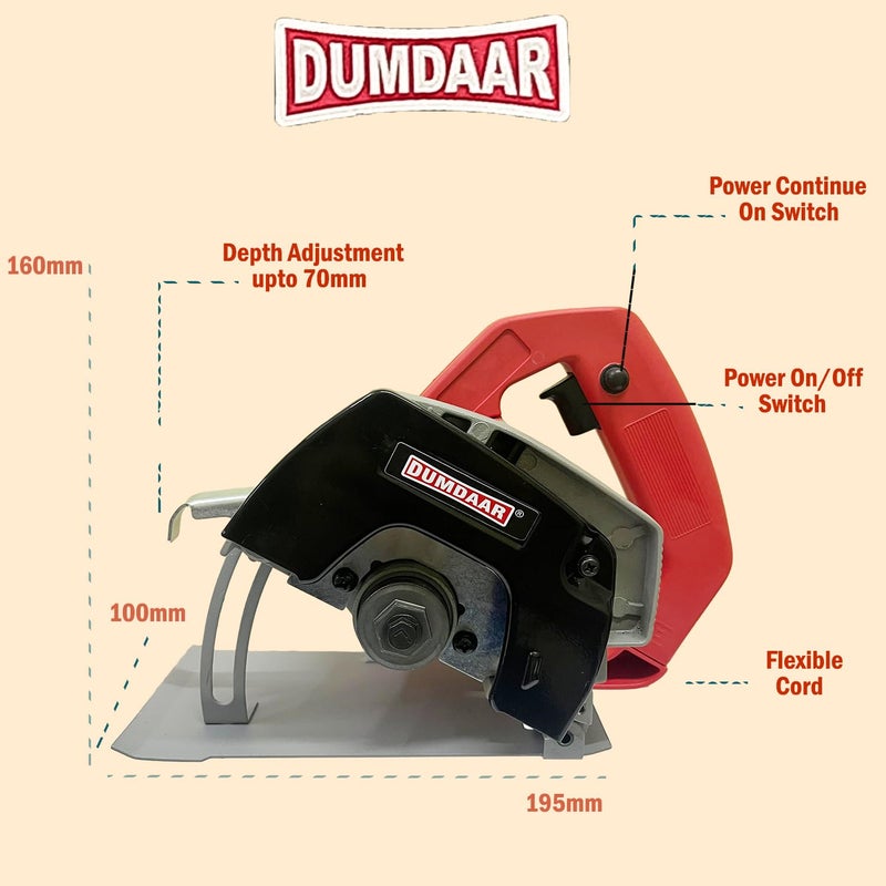 Inditrust Dumdaar Flat Wood/Marble cutting machine 1400W with 1pc Wood Cutting blade set Handheld Tile Cutter 110mm (RED) - Image 3