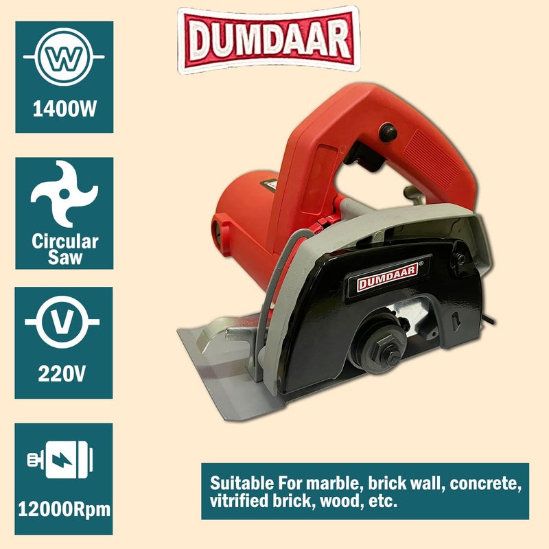 Inditrust Dumdaar Flat Wood/Marble cutting machine 1400W with 1pc Wood Cutting blade set Handheld Tile Cutter 110mm (RED) - Image 4