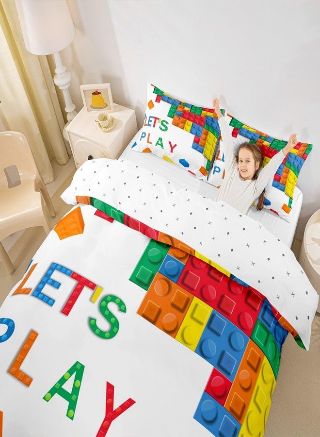 Feelyou Building Block Print Bedding Set Twin Size Kids Brick Styles Comforter Cover Set for Boys Teens Colorful Duvet Cover Breathable Gaming Bedspread Cover Room Decor Quilt Cover - Image 5
