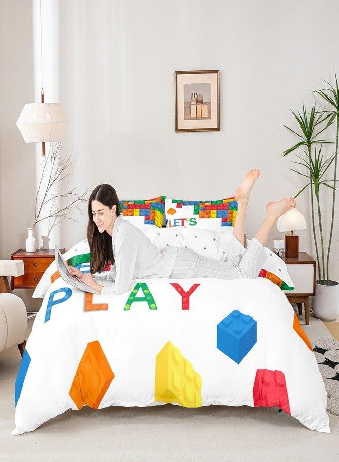 Feelyou Building Block Print Bedding Set Twin Size Kids Brick Styles Comforter Cover Set for Boys Teens Colorful Duvet Cover Breathable Gaming Bedspread Cover Room Decor Quilt Cover - Image 3