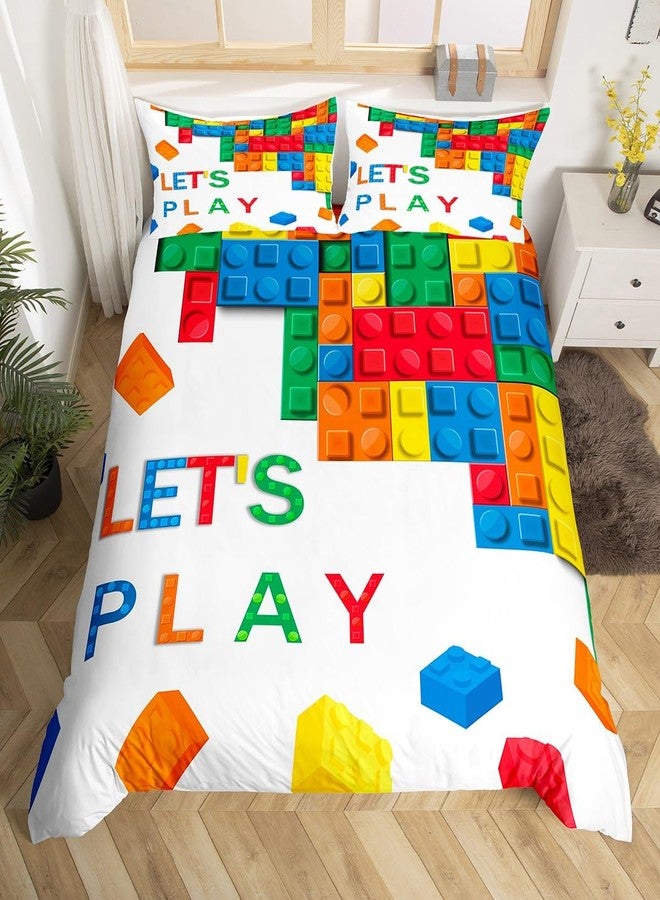 Feelyou Building Block Print Bedding Set Twin Size Kids Brick Styles Comforter Cover Set for Boys Teens Colorful Duvet Cover Breathable Gaming Bedspread Cover Room Decor Quilt Cover - Image 2