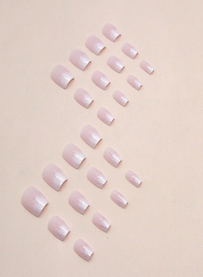 Vezocim مجموعة أظافر أكريليك مزوّقة لامعة كاملة التغطية، 24 قطعة أظافر مضغوطة قصيرة بتصاميم تدرج أبيض، أظافر مزيفة مربعة صناعية مع غراء للأظافر مع سحر للنساء - Image 3