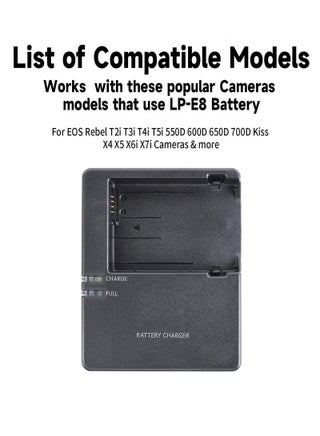 شاحن بطارية LC-E8 LC-E8C لكاميرات كانون EOS Rebel: EOS T2i T3i T4i T5i X4 X5 X6i X7i DSLR، أسود، مع كابل طاقة. - view 5