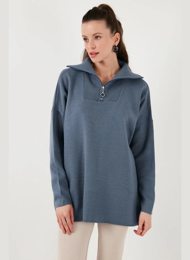 ليلا ليلى سويتر نسائي محبوك مقاس واحد بسحاب نصفي