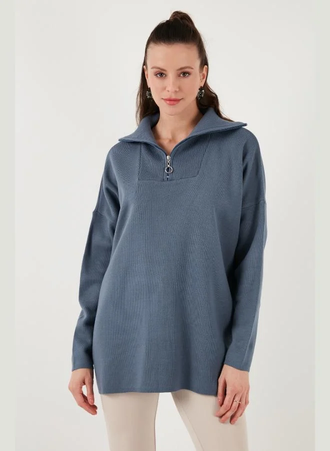 ليلا ليلى سويتر نسائي محبوك مقاس واحد بسحاب نصفي