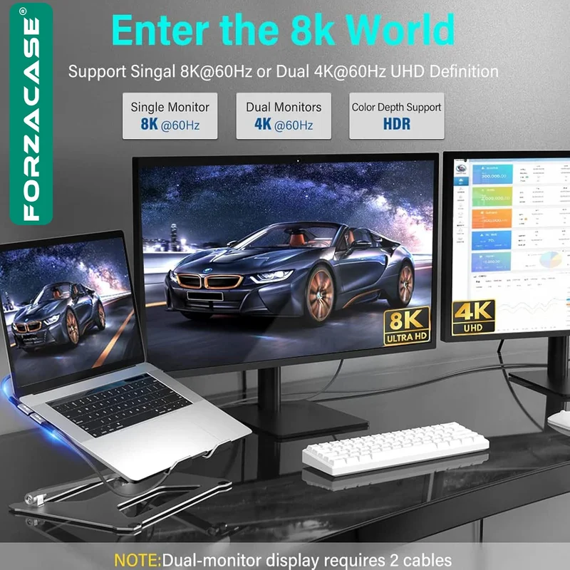 Forzacase 240W PD Type-C to Type-C LED Display 8K@60Hz 40GBPS Data and Charging Cable - FC896