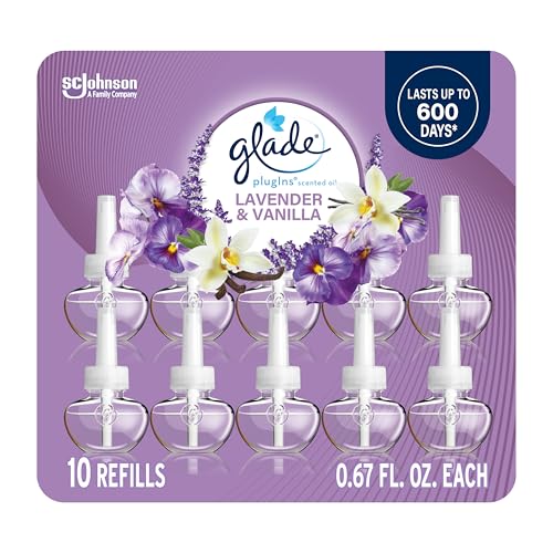 Glade عبوات غليد بلوق إنز معطر الهواء، زيوت عطرية وزيوت أساسية للمنزل والحمام، لافندر وفانيليا، 6.7 أونصة سائلة، 10 عبوة (قد يختلف التعبئة) - Image 1