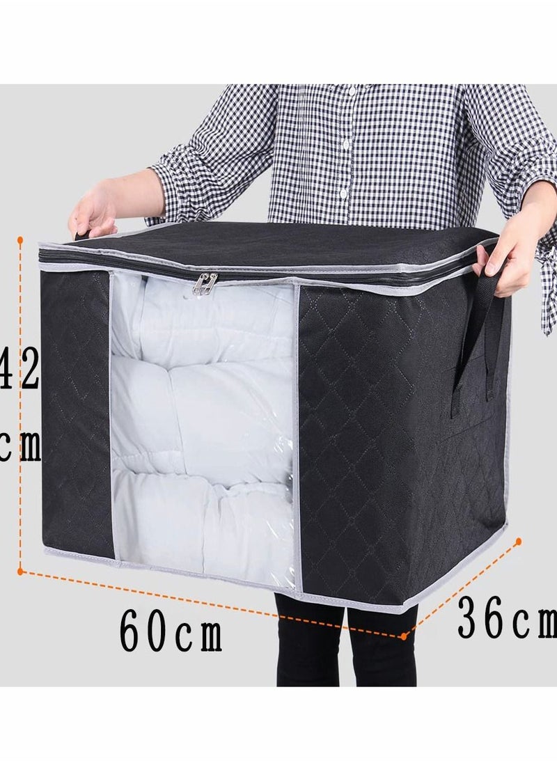 3PCS Large Capacity Clothes Storage Bag Organizer with Reinforced Handle Thick Fabric for Comforters Blankets Bedding Foldable with Sturdy Zipper Clear Window