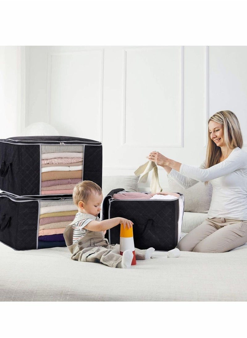 3PCS Large Capacity Clothes Storage Bag Organizer with Reinforced Handle Thick Fabric for Comforters Blankets Bedding Foldable with Sturdy Zipper Clear Window