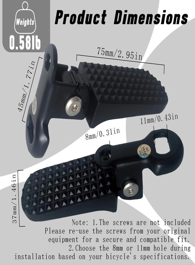 RainFlowwer 2PCS Foldable Bike Pegs - Round Hole Rear Pedals for E-Bike, Mountain Bike & Folding Bicycle - Non-Slip, Durable & Space-Saving (Black) - Image 3