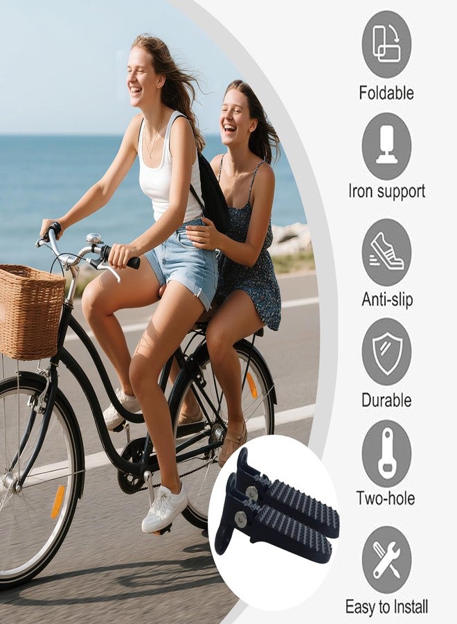RainFlowwer 2PCS Foldable Bike Pegs - Round Hole Rear Pedals for E-Bike, Mountain Bike & Folding Bicycle - Non-Slip, Durable & Space-Saving (Black) - Image 5