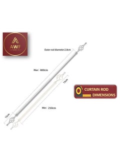 AL WADI FURNITURE Roman Pole Style Heavy Duty Luxury Extendable Curtain Rod, Metal Single Rod Finials Decorative End Window Treatment Rod Drapery Rod (WHITE, 200 – 400 cm)  - Image 2