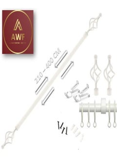 AL WADI FURNITURE Roman Pole Style Heavy Duty Luxury Extendable Curtain Rod, Metal Single Rod Finials Decorative End Window Treatment Rod Drapery Rod (WHITE, 200 – 400 cm)  - Image 1