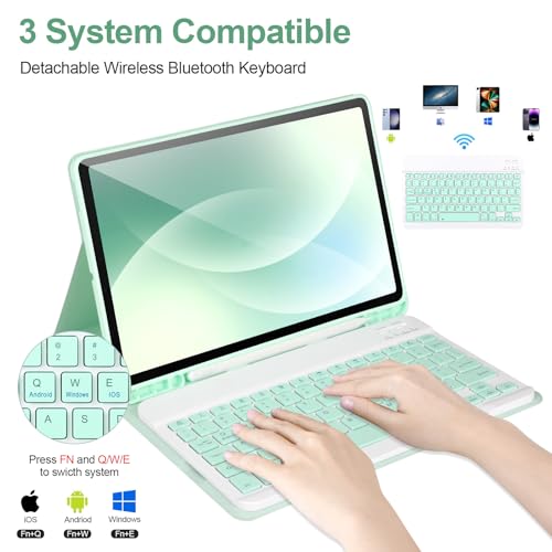 APHBZGE Keyboard Case for Samsung Galaxy Tab S10 Lite/S10 FE / S9 FE / S9 10.9-11 inch 2025/2023,Detachable Wireless Bluetooth Keyboard for Galaxy S10 FE,Auto Wake/Sleep with S Pen Holder, Green - Image 3